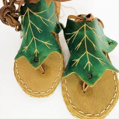 Stitched Lace-Up Green Sandals