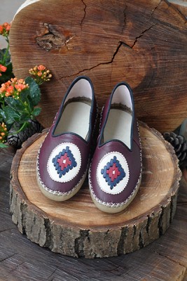 Nakışlı Bordo Bayan Sandalet - 2