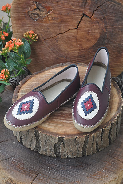Embroidered Bordo Mrs. Sandalet - 1