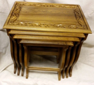 Walnut Carved Nesting Table 4 Pcs - 1
