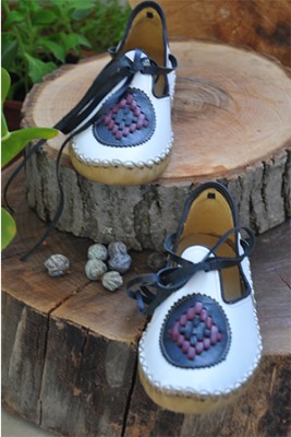 White-Navy Blue Lace-Up Boots - 1